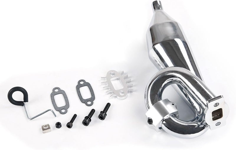 FLMLF CNC Metal Clamp Exhaust Tuned Pipe of 23CC-36CC Engine for 1/5 HPI ROFUN BAHA King Motor ROVAN BAJA SS 5B 5T 5SC Rc Parts (Silver) - Image 3